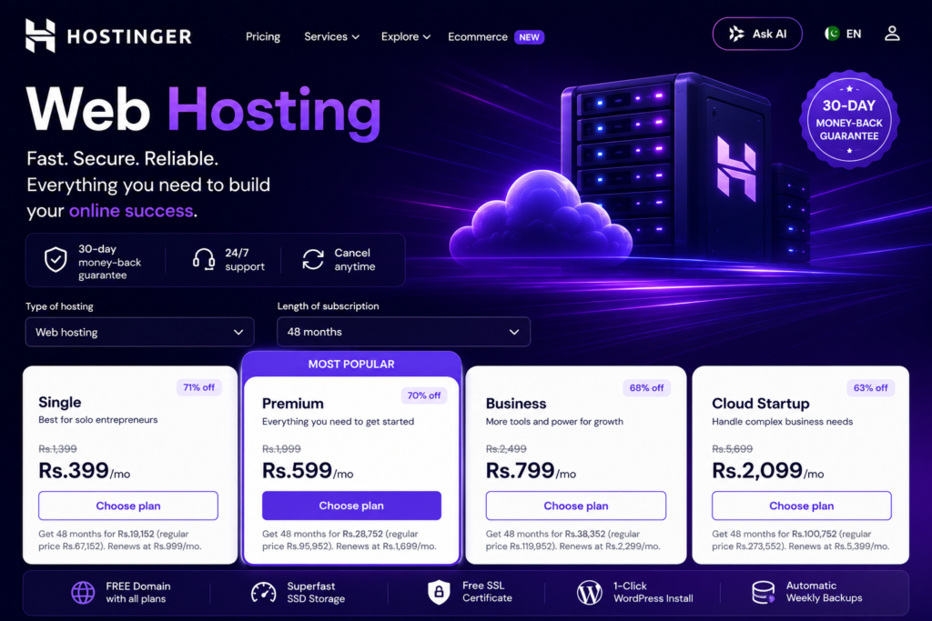 hostinger web hosting pricing plan